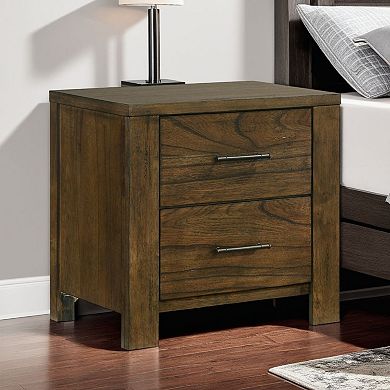 Suli Nightstand, 2 Drawers Metal Handles, Brown Mindy Veneer, 26 Inch
