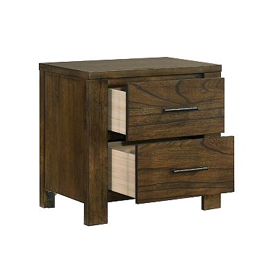 Suli Nightstand, 2 Drawers Metal Handles, Brown Mindy Veneer, 26 Inch