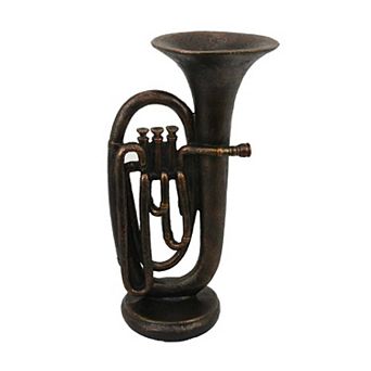 Trumpet Tabletop Decor, Dark Bronze Resin, Round Base, 15 Inch