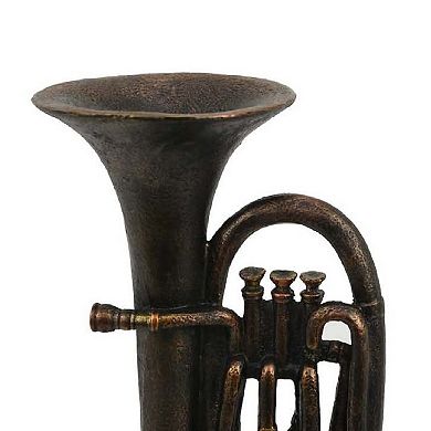 Trumpet Tabletop Decor, Dark Bronze Resin, Round Base, 15 Inch