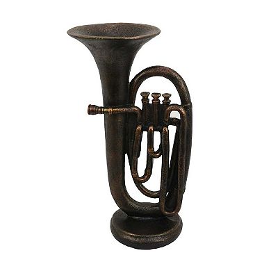 Trumpet Tabletop Decor, Dark Bronze Resin, Round Base, 15 Inch