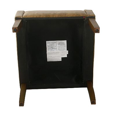 Accent Chair, Distressed Brown Faux Leather with Sloped Arms