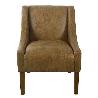 Accent Chair, Distressed Brown Faux Leather with Sloped Arms