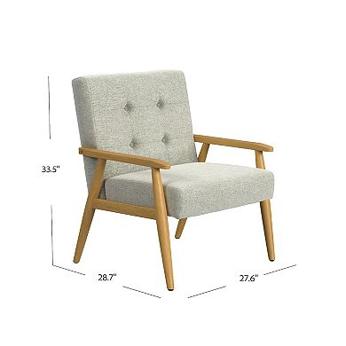 Accent Chair, Soft Light Gray Fabric Seat, Button Tufted Backrest