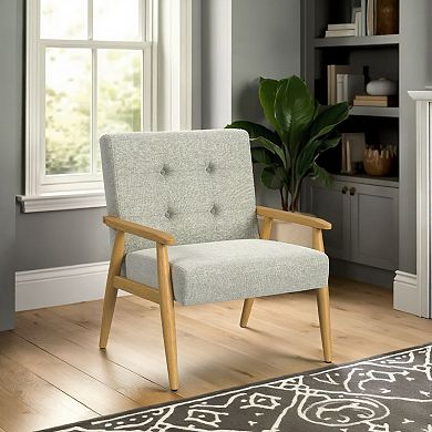 Accent Chair, Soft Light Gray Fabric Seat, Button Tufted Backrest