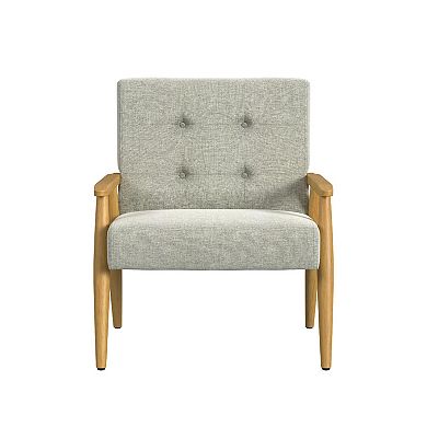 Accent Chair, Soft Light Gray Fabric Seat, Button Tufted Backrest