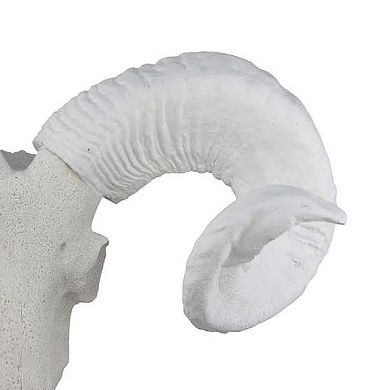 Mitch Bighead Sheep Ram Sculpture w Curved Horns, White Resin 16 Inch