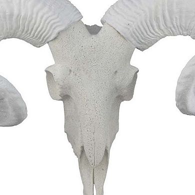 Mitch Bighead Sheep Ram Sculpture w Curved Horns, White Resin 16 Inch