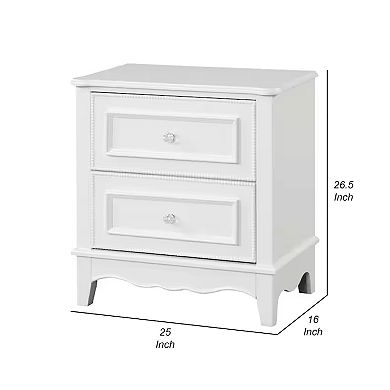 Calpan Nightstand, 2 Drawers, Modern White Solid Wood Frame, 27 Inch