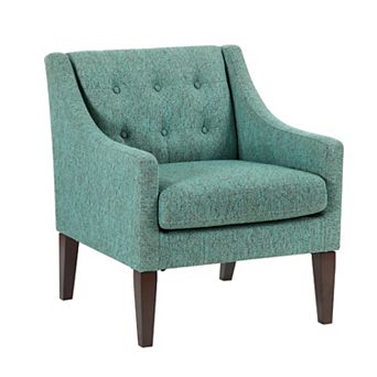 Ginna Accent Armchair, Button Tufted Sea Green Polyester, Brown Legs