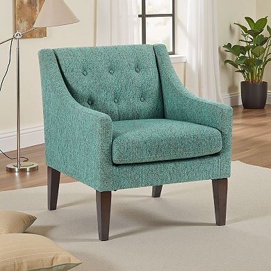 Ginna Accent Armchair, Button Tufted Sea Green Polyester, Brown Legs