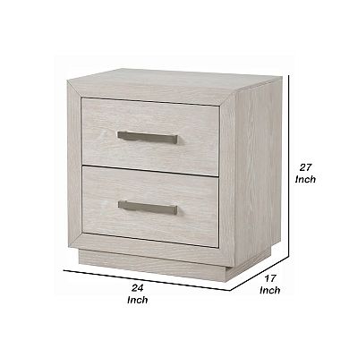 Kexa Nightstand, USB and LED, 2 Drawers Chrome Handles, Light Gray