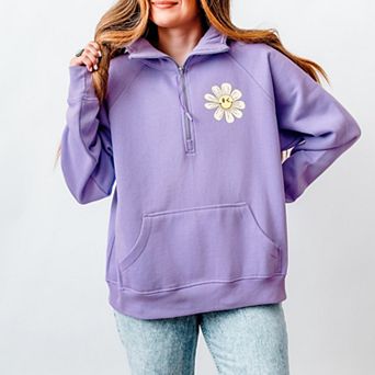 S.W.Smiley Blooming Daisies - Women's Quarter Zip Fleece Graphic Sweatshirt