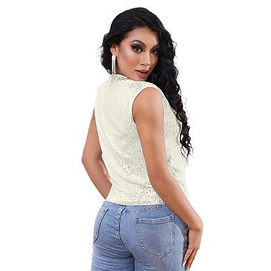 Sequin Tank Tops For Women Sleeveless Sparkle Shimmer Round Neck Vest Tops Glitter Camisole Vest