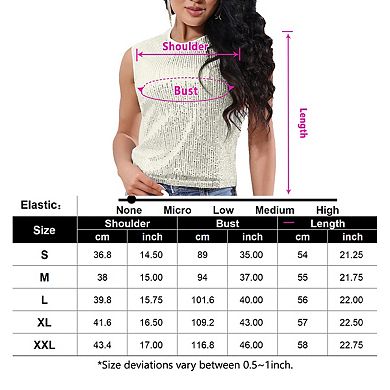 Sequin Tank Tops For Women Sleeveless Sparkle Shimmer Round Neck Vest Tops Glitter Camisole Vest
