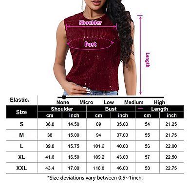 Sequin Tank Tops For Women Sleeveless Sparkle Shimmer Round Neck Vest Tops Glitter Camisole Vest