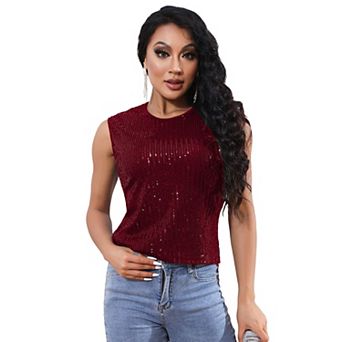 Sequin Tank Tops For Women Sleeveless Sparkle Shimmer Round Neck Vest Tops Glitter Camisole Vest
