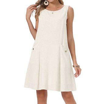 Women's Linen Dress Summer Sleeveless Sundress Casual Loose Flowy Mini Tank Beach Dress with Pockets