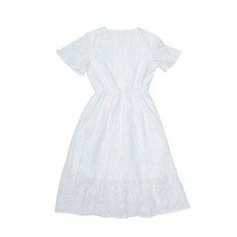 Women's Eyelet Dress Summer Casual Notched Neck Short Sleeve A Line Lace Flowy Beach Midi Dresses