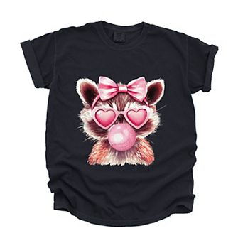 Valentine Raccoon With Bubblegum - Women's Garment Dyed Graphic T-Shirt