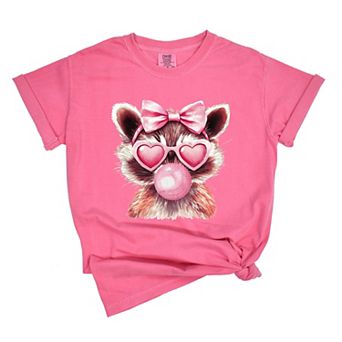 Valentine Raccoon With Bubblegum - Women's Garment Dyed Graphic T-Shirt