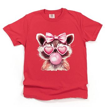 Valentine Raccoon With Bubblegum - Women's Garment Dyed Graphic T-Shirt