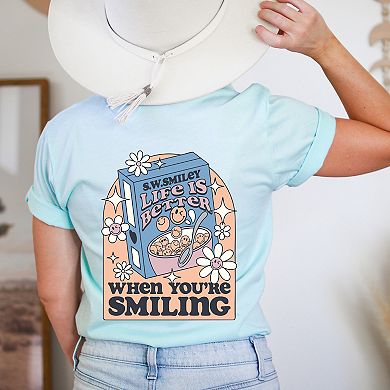 S.W.Smiley Life Is Better Cereal - Women's Short Sleeve Graphic T-Shirt