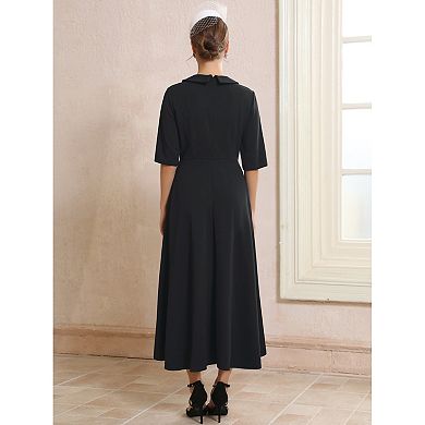 Women's Formal Dress Vintage Collared Half Sleeve Church Evening A-Line Dresses