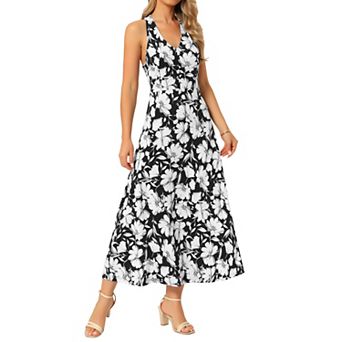 Women's Floral Maxi Dress Halter Neck Sundress A-line Fitted High Waisted Beach Long Summer Dresses