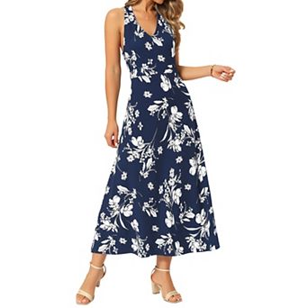 Women's Floral Maxi Dress Halter Neck Sundress A-line Fitted High Waisted Beach Long Summer Dresses