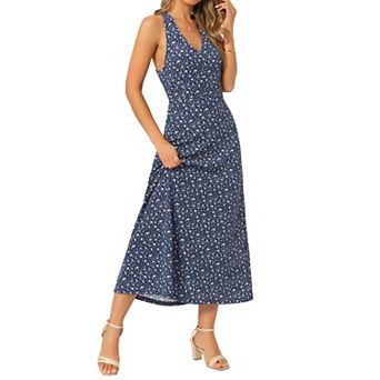 Women's Floral Maxi Dress Halter Neck Sundress A-line Fitted High Waisted Beach Long Summer Dresses