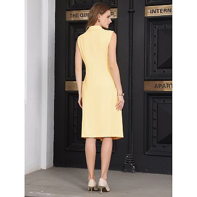 Women's Notch Lapel Wrap Neck Dress Sleeveless Slit Front Ruched Pencil Dresses