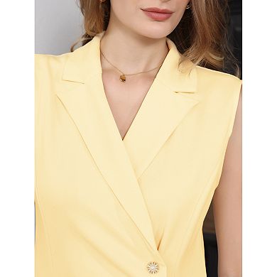 Women's Notch Lapel Wrap Neck Dress Sleeveless Slit Front Ruched Pencil Dresses