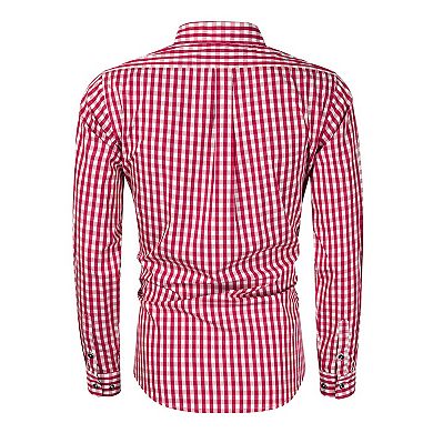 Men's Classic Checkered Shirt Color Block Button-Down Roll-Up Sleeves for Casual & Festival Wear