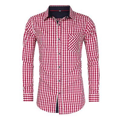 Men's Classic Checkered Shirt Color Block Button-Down Roll-Up Sleeves for Casual & Festival Wear