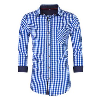 Men's Classic Checkered Shirt Color Block Button-Down Roll-Up Sleeves for Casual & Festival Wear
