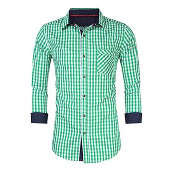 Men's Classic Checkered Shirt Color Block Button-Down Roll-Up Sleeves for Casual & Festival Wear