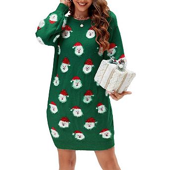 Ugly Christmas sweater dress, women's style, cute fluffy fun party knitted pullover sweater dress