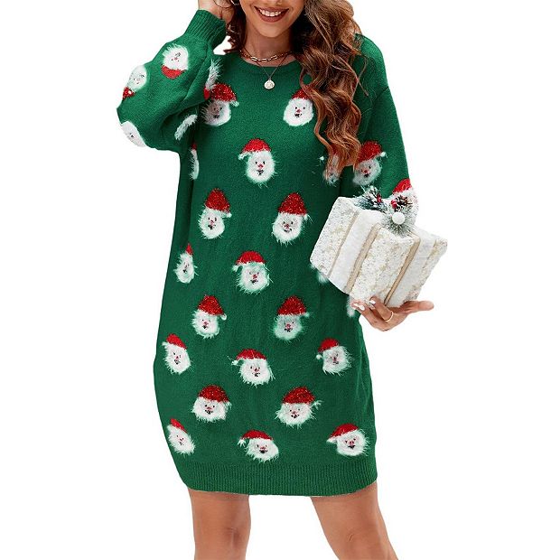 christmas sweater dress kohls Ugly Christmas sweater dress, women's style, cute fluffy fun party knitted  pullover sweater dress