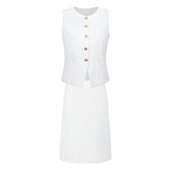 Women's Skirt Suit Set 2 pc Outfit Trendy Work Sleeveless Vest and Pencil Skirts