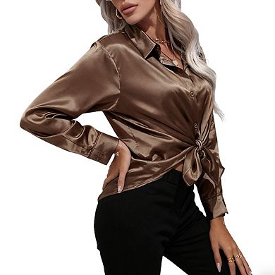 Womens Long Sleeve Collar Button Down Elegant Shirt Blouse