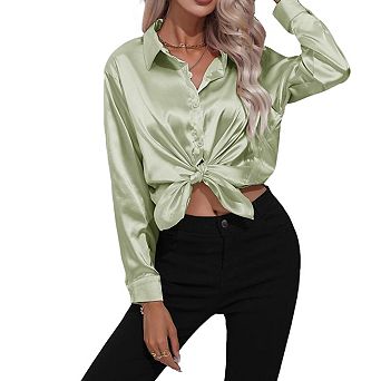 Womens Long Sleeve Collar Button Down Elegant Shirt Blouse