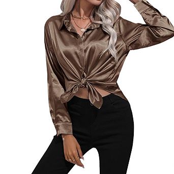 Womens Long Sleeve Collar Button Down Elegant Shirt Blouse