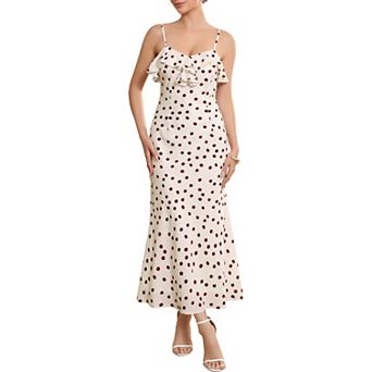 Women's Polka Dots Dress Cocktail Dating Vintage Ruffles Front Spaghetti Strap Maxi Dresses