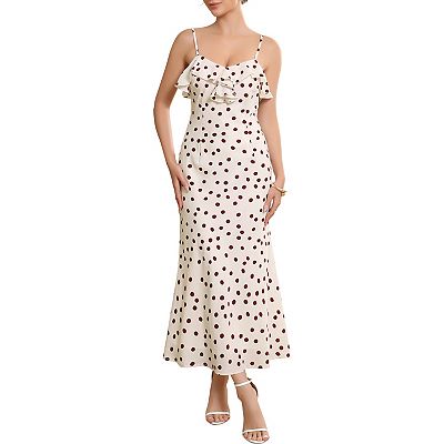 Women's Polka Dots Dress Cocktail Dating Vintage Ruffles Front Spaghetti  Strap Maxi Dresses