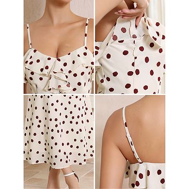 Women's Polka Dots Dress Cocktail Dating Vintage Ruffles Front Spaghetti Strap Maxi Dresses