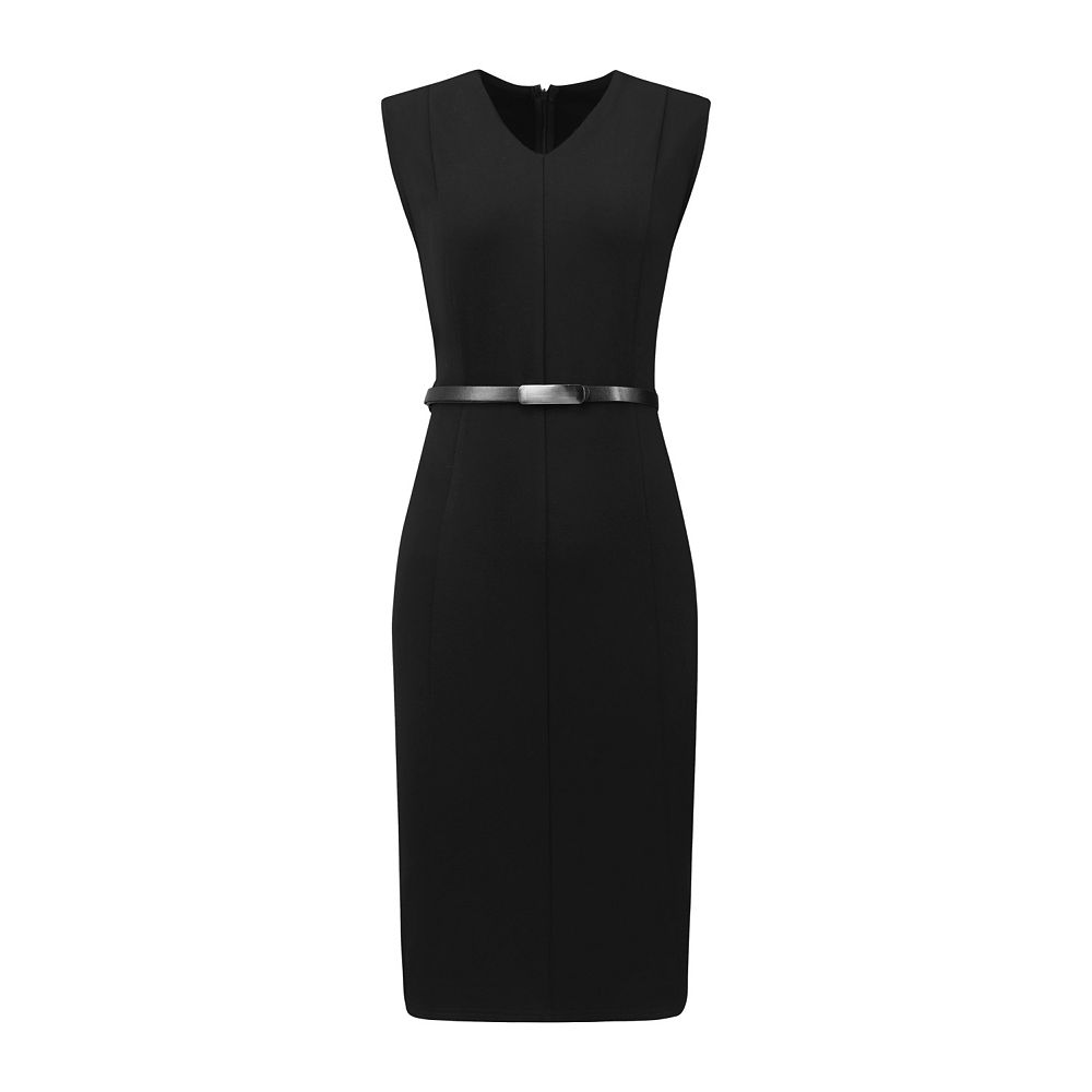 Women's Sleeveless Funeral Dress V-Neck Office Sheath Dresses with Belt