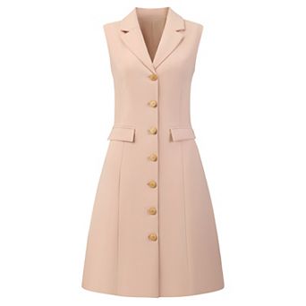Women's Sleeveless Blazer Dress Collared Button Down Business Work A Line Dresses