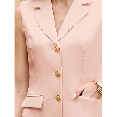 Women's Sleeveless Blazer Dress Collared Button Down Business Work A Line Dresses