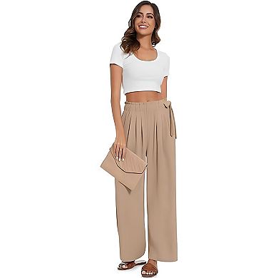 Women Wide Leg Pants Casual Knot Flowy Trousers